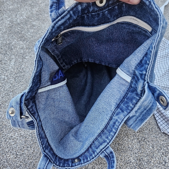 LOT BAGGU Denim Duck Bag and White Checkered Grocery Tote Shoulder Bag Purse - Picture 11 of 16
